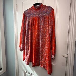 Camilla Copenhagen Sheer Mini Dress Womens 14 Orange Floral Boho Denmark VTG